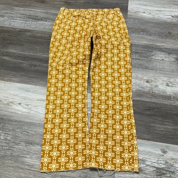 Zara The Dreed Burnt Orange Womens 8 Moroccan AOP Raw Hem Cropped Flare Jeans - Picture 2 of 12